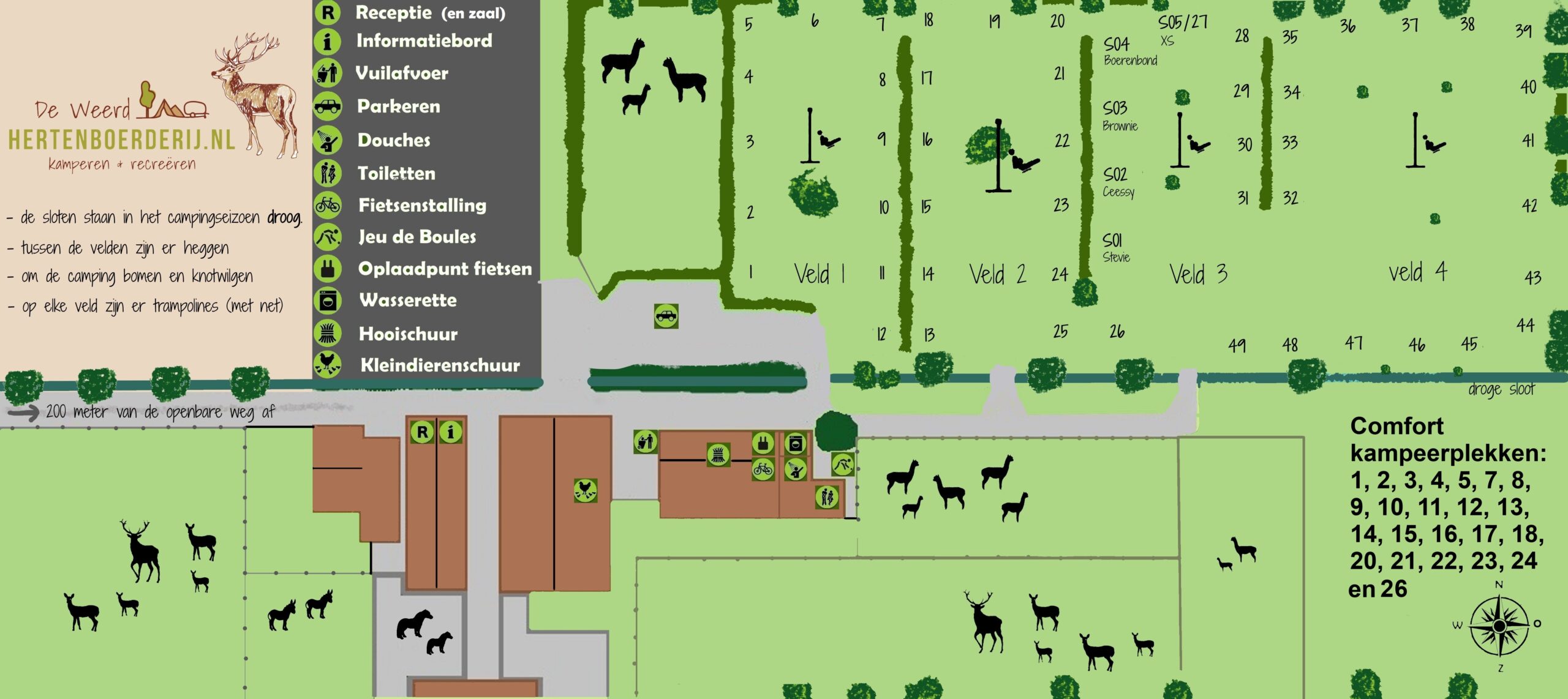 Plattegrond_camping_2024 met aanduiding comfort kampeerplekken