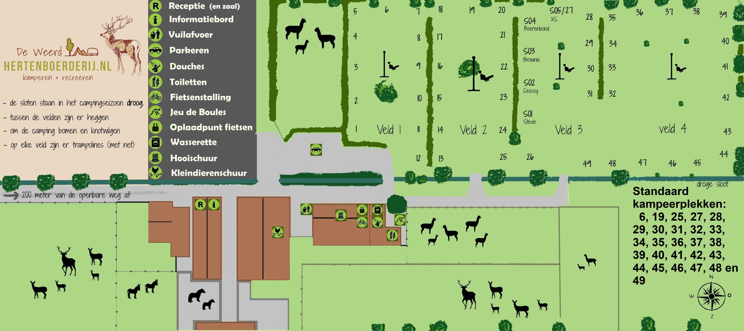 Plattegrond_camping_2024 met aanduiding standaard kampeerplekken